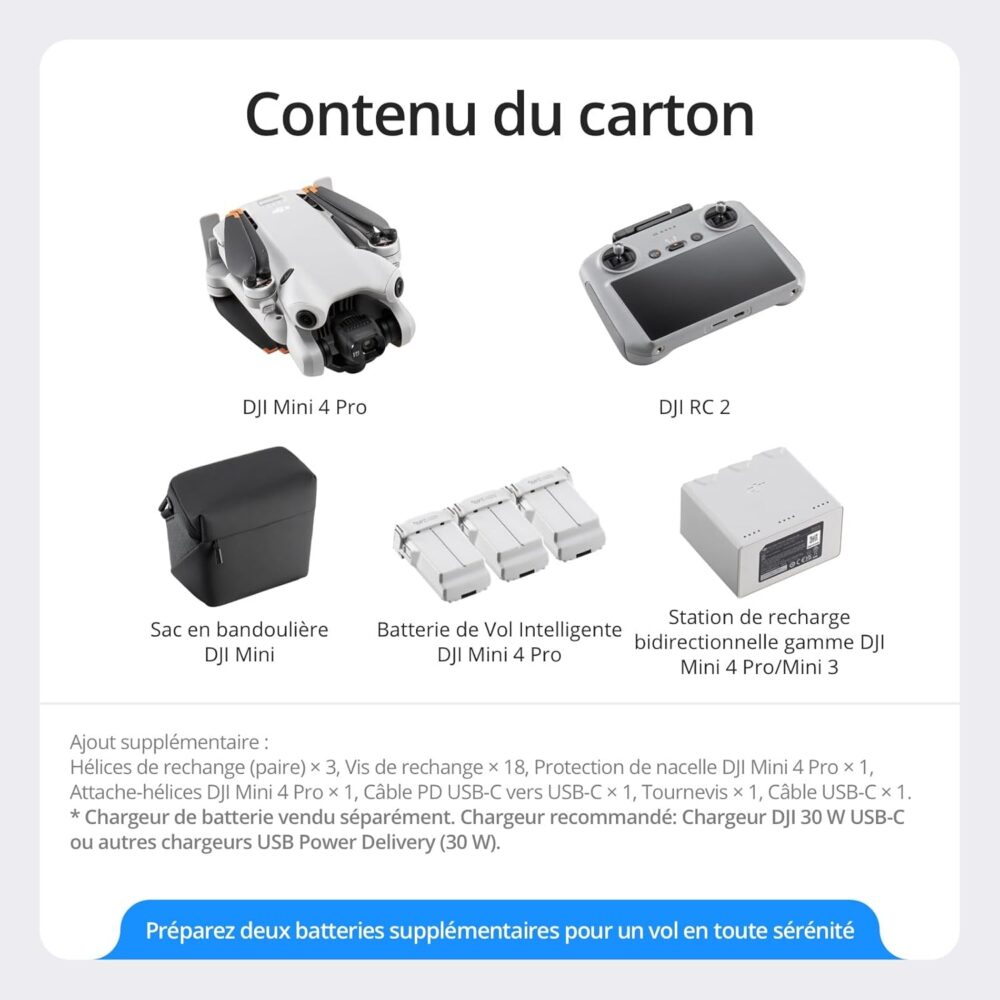 Drone pliable DJI Mini 4K Fly More Combo – Blanc – Autonomie 31 min – Portée +1000 m – Image 2