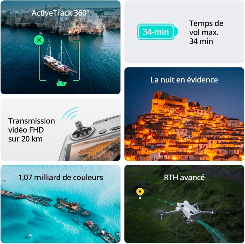 Drone pliable DJI Mini 4K Fly More Combo – Blanc – Autonomie 31 min – Portée +1000 m – Image 7